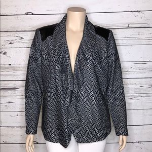 BFA Classics Size 24W Black & White - Faux Leather Trim Open Front Drape Jacket